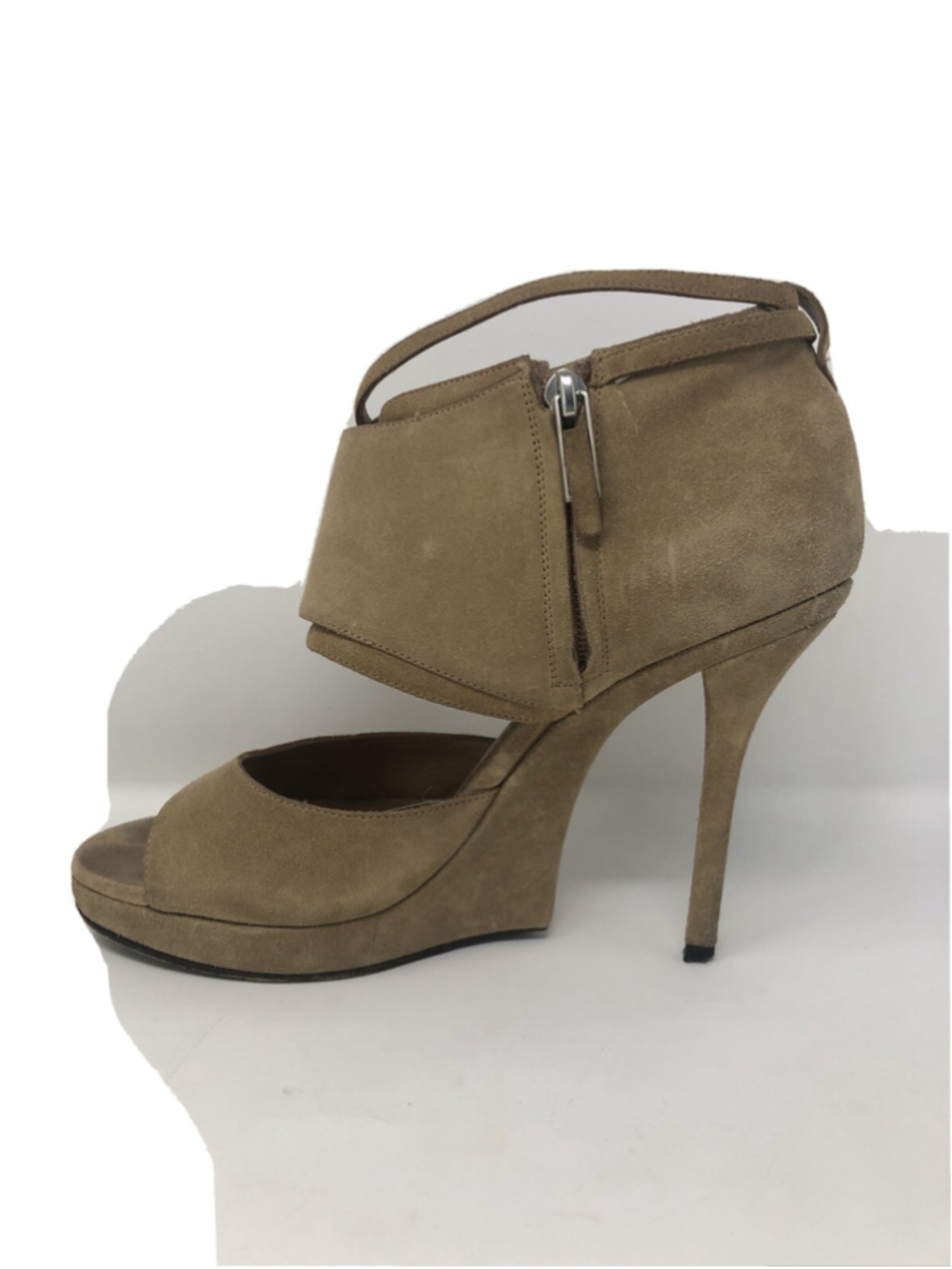 Tan Signature YSL Ankle Strap Suede Bootie 39 Platforms US 9